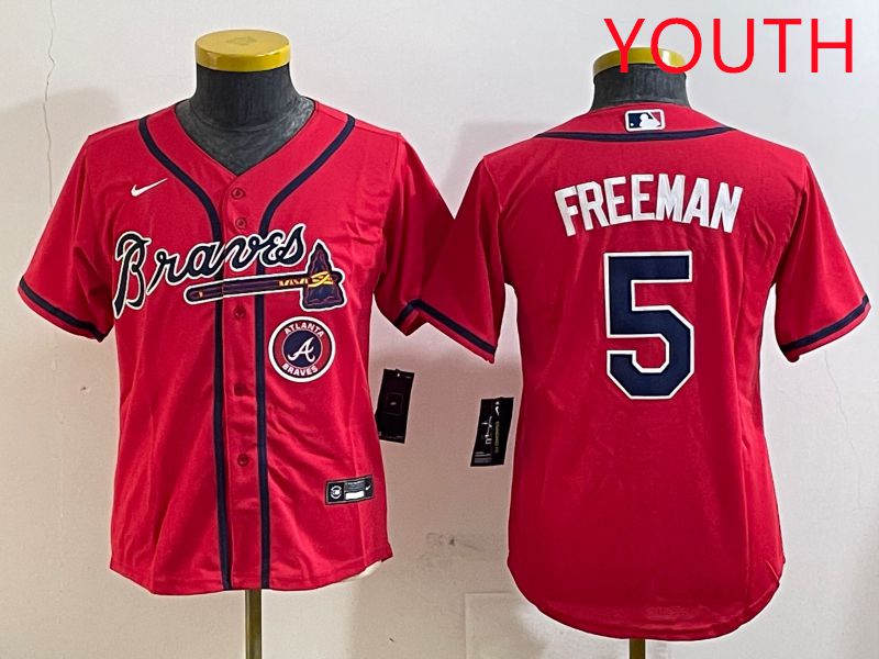 Youth Atlanta Braves 5 Freeman Red Game 2025 Nike MLB Jersey style 2